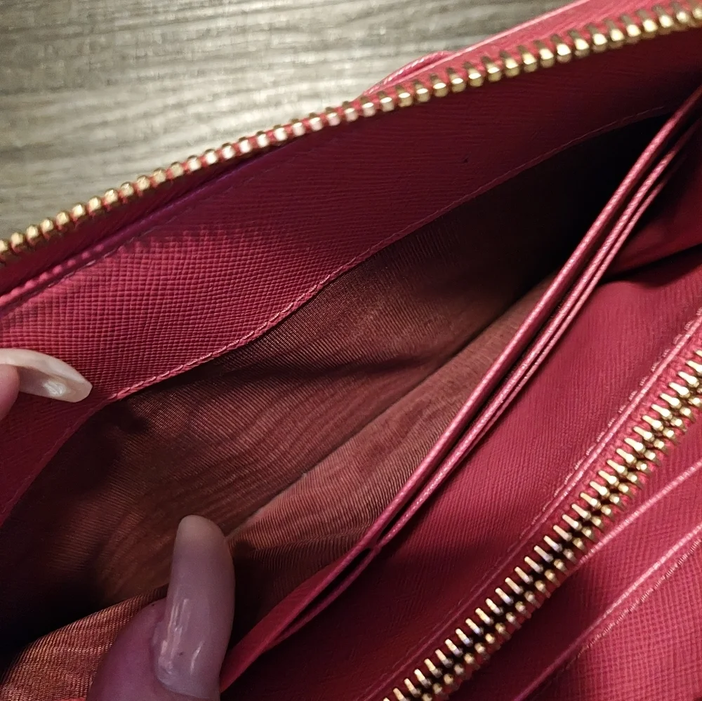 Prada Pink Saffiano Leather Long Zip Continental Wallet